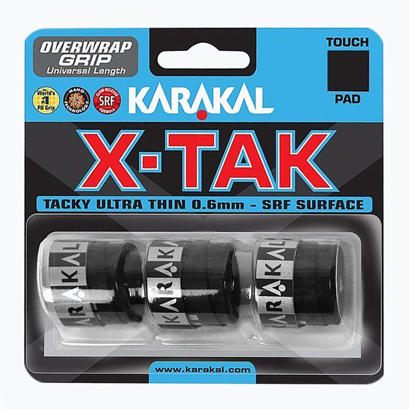 Învelișuri pentru rachete de squash Karakal X-TAK Grip 3 buc negru.