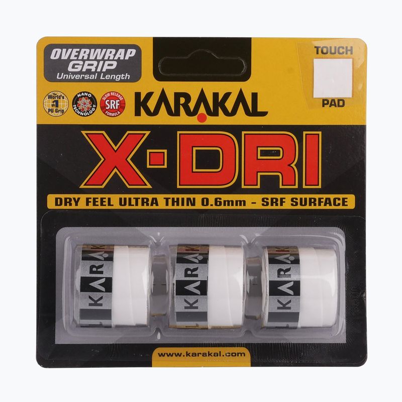 Înveliș pentru rachete de squash Karakal X-Dri Grip 3 buc. white