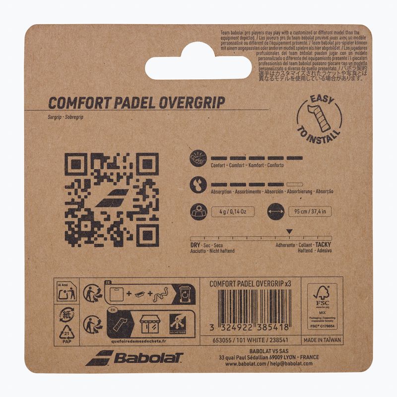 Învelișuri pentru padel Babolat Comfort Padel 3 pack white 4