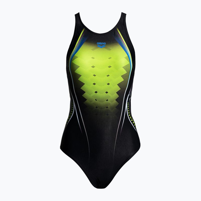 Costum de baie o piesă pentru femei arena One Placed Print One Piece negru și galben 001191