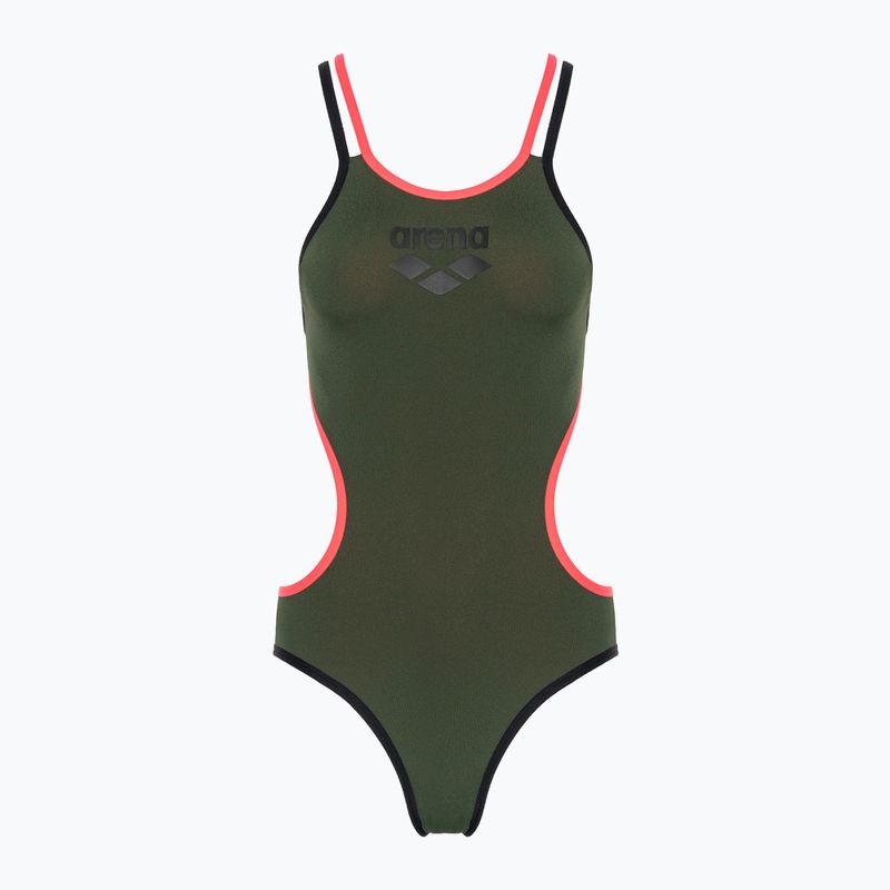 Costum de baie dintr-o singură piesă pentru femei arena One Double Cross Back One Piece dark sage/black/fluo red