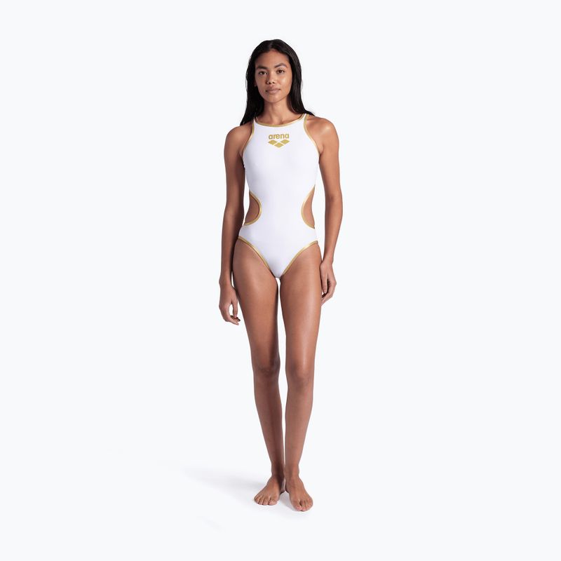 Costum de baie întreg pentru femei Arena One Biglogo One Piece white/gold 7