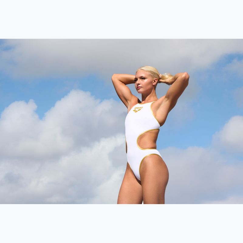 Costum de baie întreg pentru femei Arena One Biglogo One Piece white/gold 11