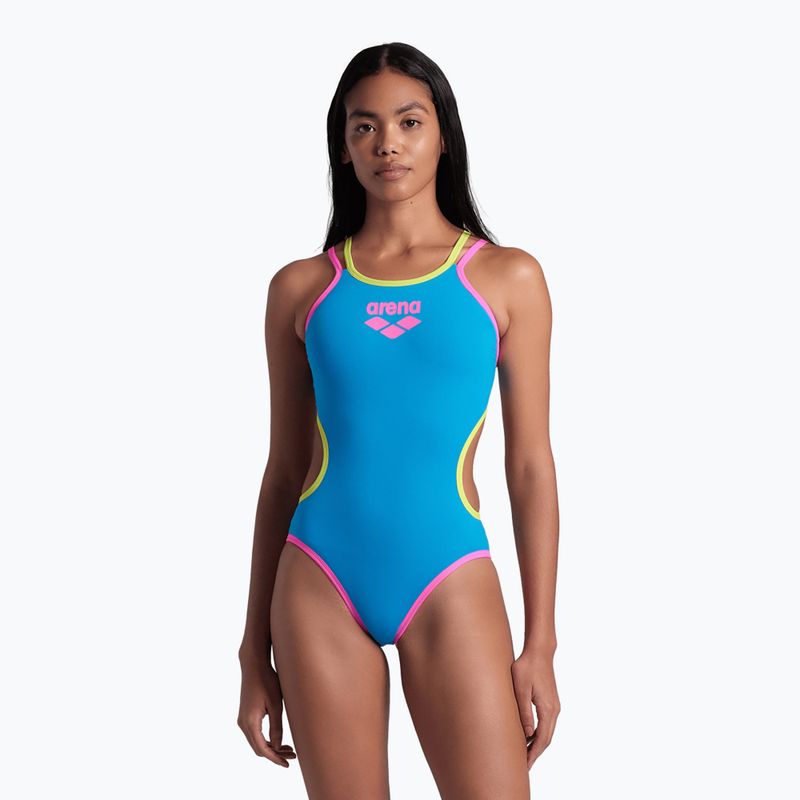 Costum de baie dintr-o singură piesă pentru femei arena One Double Cross Back One Piece turquoise/fluo pink/soft green 6