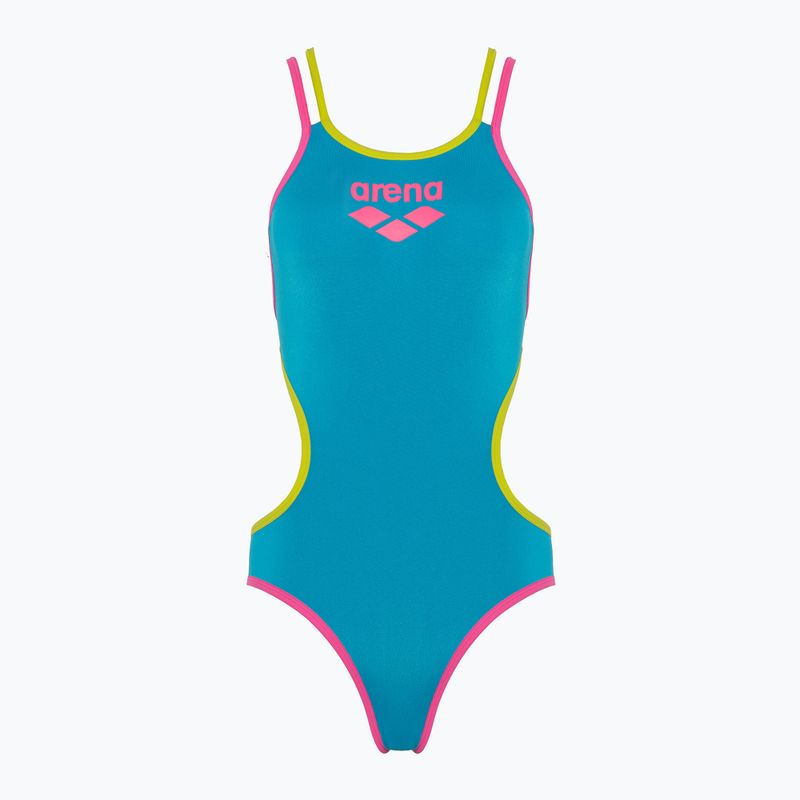 Costum de baie dintr-o singură piesă pentru femei arena One Double Cross Back One Piece turquoise/fluo pink/soft green