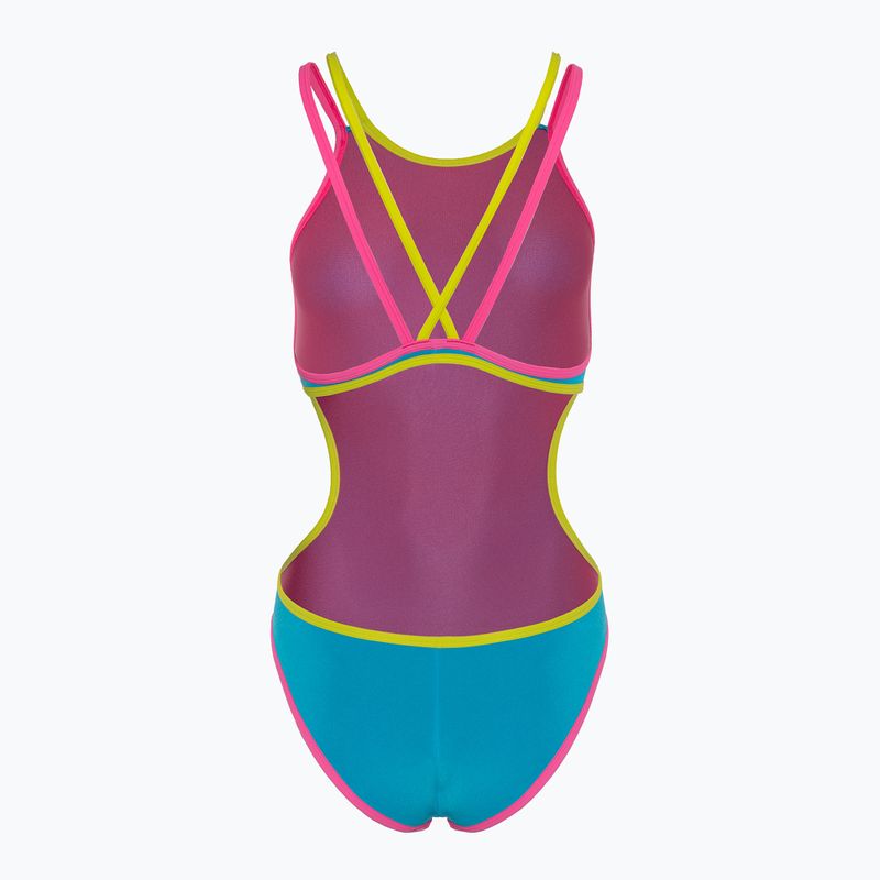 Costum de baie dintr-o singură piesă pentru femei arena One Double Cross Back One Piece turquoise/fluo pink/soft green 2
