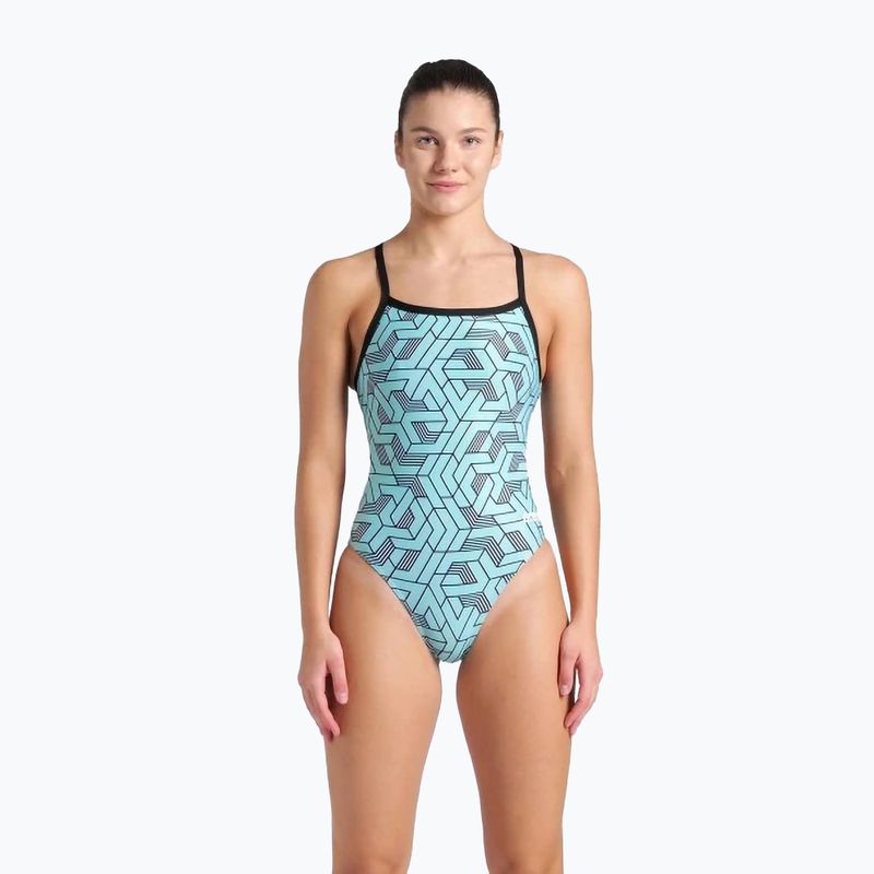 Costum de înot dintr-o piesă pentru femei arena Escape Challenge Back black/water blue multi