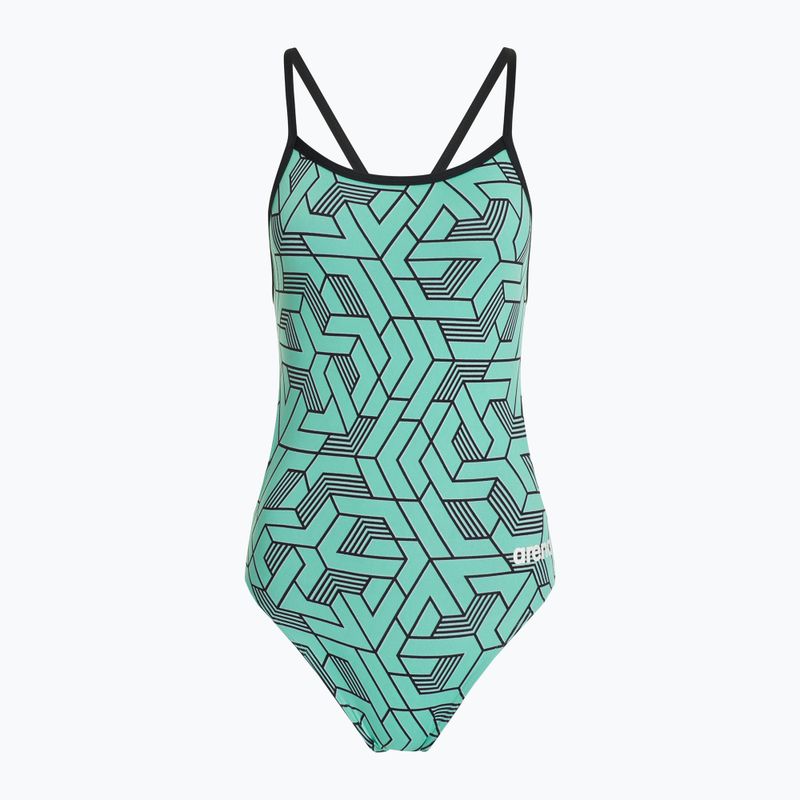 Costum de înot dintr-o piesă pentru femei arena Escape Challenge Back black/water blue multi