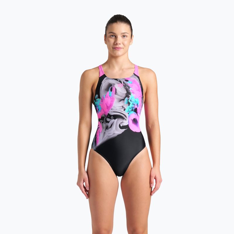 Costum de înot dintr-o piesă pentru femei arena Imaginary Swim Pro Back black/shocking pink/multi 5