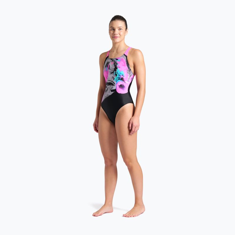 Costum de înot dintr-o piesă pentru femei arena Imaginary Swim Pro Back black/shocking pink/multi 6