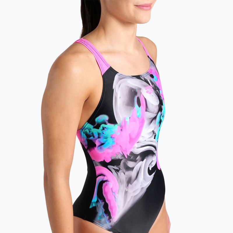 Costum de înot dintr-o piesă pentru femei arena Imaginary Swim Pro Back black/shocking pink/multi 8
