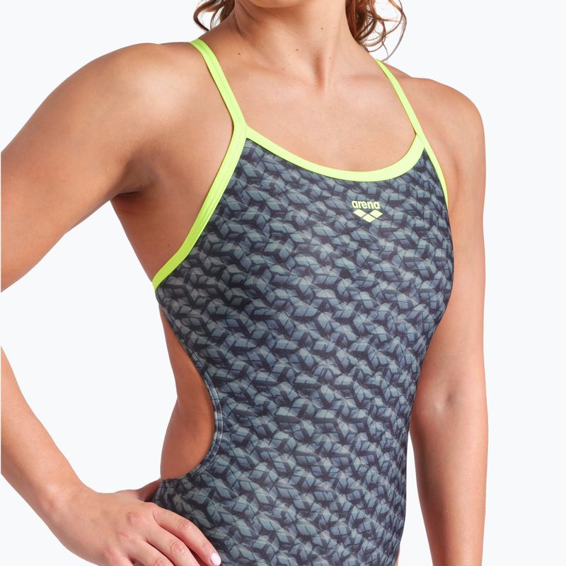 Costum de baie dintr-o piesă pentru femei arena Monogram Challenge Back dark sage multi/artic lime 8