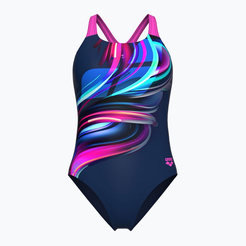 Costum de baie întreg pentru femei arena Bloom Swim Pro Back Lb multi navy/navy/shocking pink