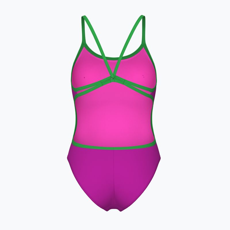 Costum de baie întreg pentru femei Arena Lace Back Solid very fuchsia/team green 2