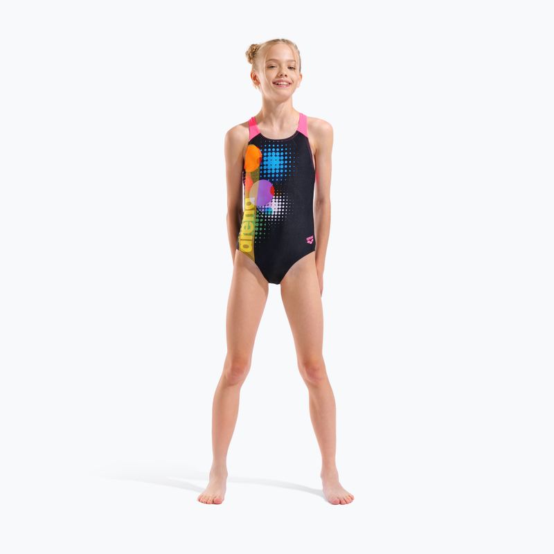 Costum de baie întreg pentru copii arena Dots Swim Pro Back black multi/black/shocking pink 6