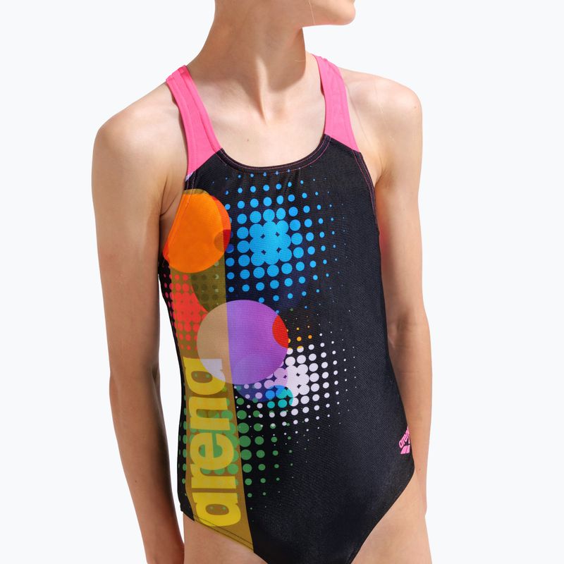 Costum de baie întreg pentru copii arena Dots Swim Pro Back black multi/black/shocking pink 8