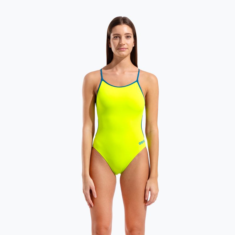 Costum de baie întreg pentru femei Arena Lace Back Solid artic lime/blue cosmo 5