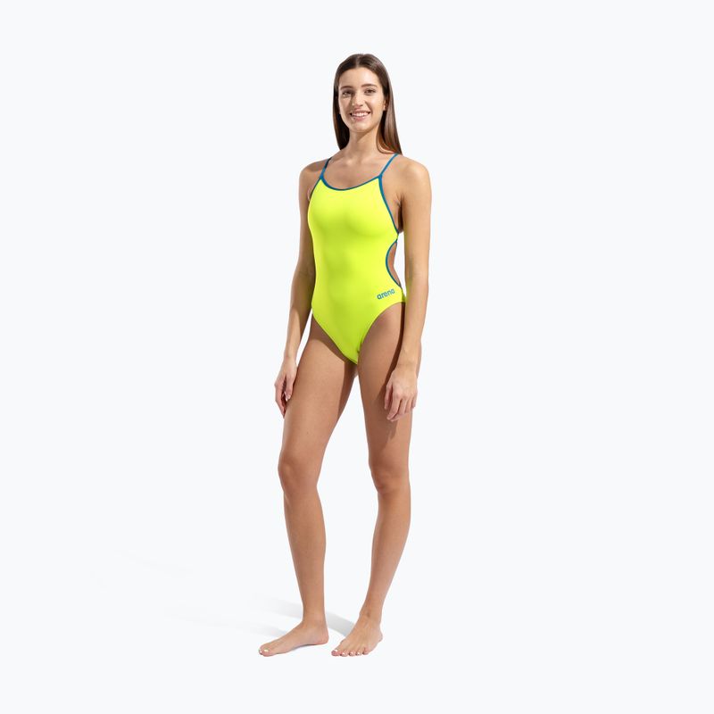 Costum de baie întreg pentru femei Arena Lace Back Solid artic lime/blue cosmo 6