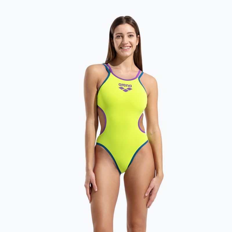 Costum de baie întreg pentru femei arena One Double Cross Back One Piece artic lime/plum/blue cosmo 5