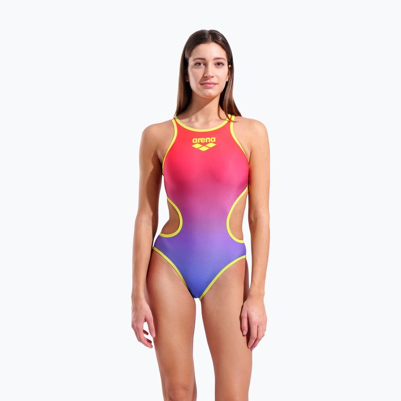 Costum de baie întreg pentru femei arena One Shaded Print Tech One Back bright coral royal multi/soft green 5