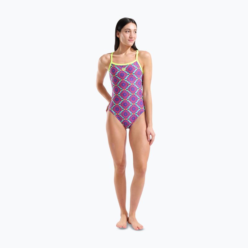 Costum de baie întreg pentru femei arena Floral Challange Back violet multi/artic lime 2
