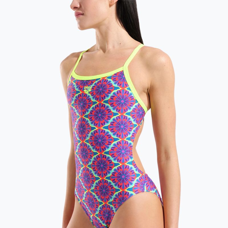Costum de baie întreg pentru femei arena Floral Challange Back violet multi/artic lime 4