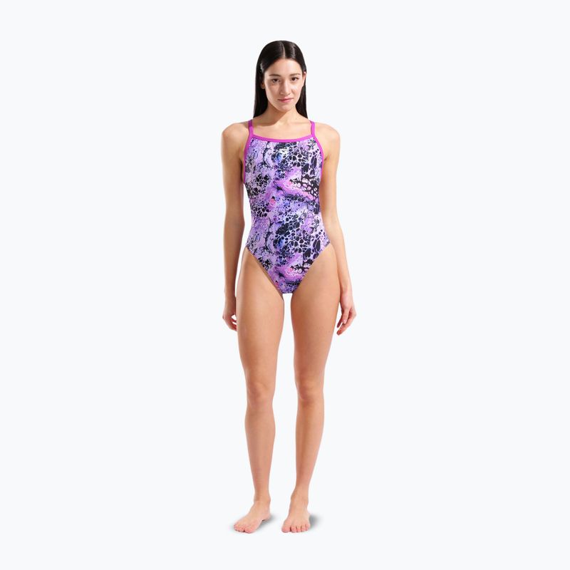 Costum de baie întreg pentru femei arena Earth View Xcriss Cross pink multi/very fuchsia 2