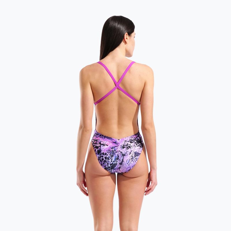 Costum de baie întreg pentru femei arena Earth View Xcriss Cross pink multi/very fuchsia 3
