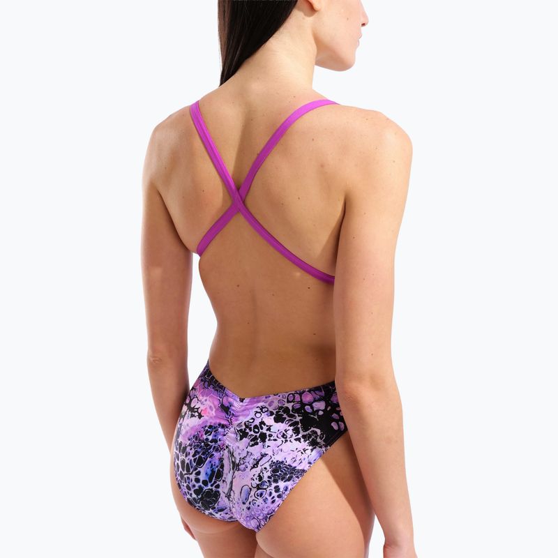 Costum de baie întreg pentru femei arena Earth View Xcriss Cross pink multi/very fuchsia 5