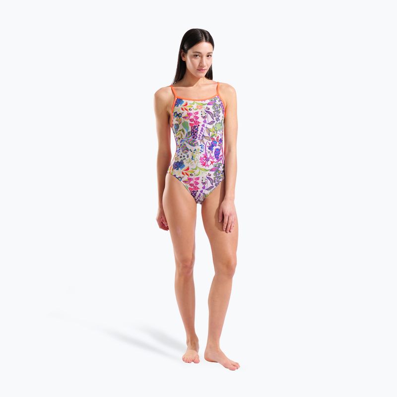 Costum de baie întreg pentru femei arena Painting Lace Back multi/bright coral 6