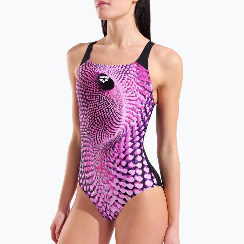 Costum de baie întreg pentru femei arena Peacock Swim Pro Back multi pink/black 4