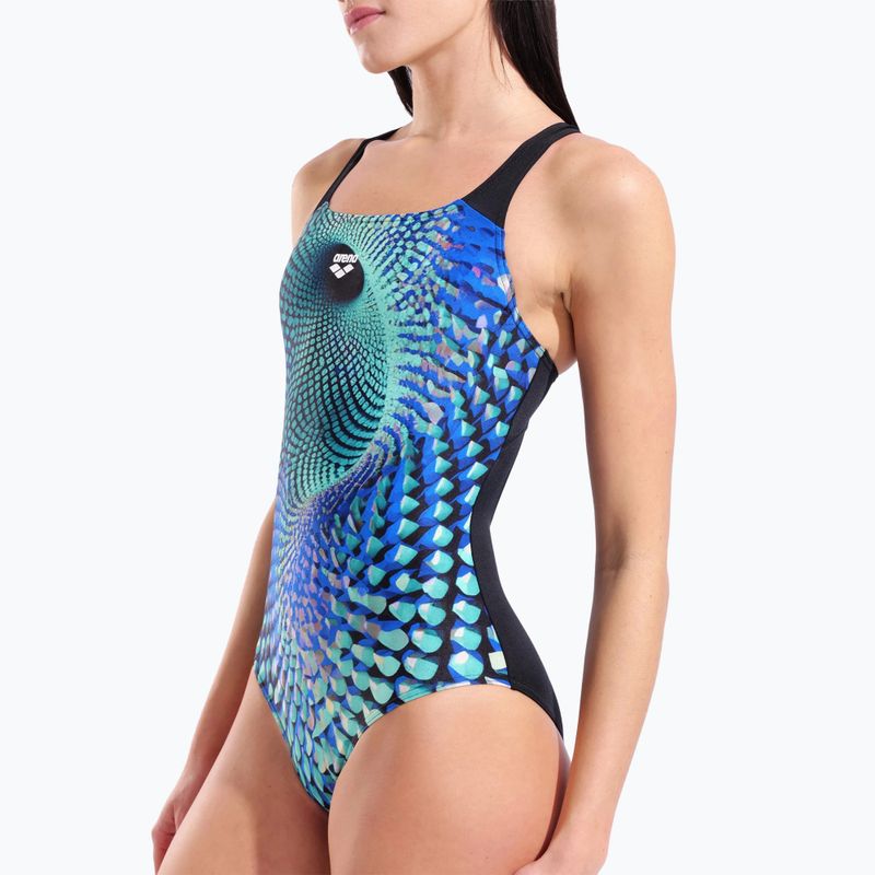 Costum de baie întreg pentru femei arena Peacock Swim Pro Back multi green/black 4