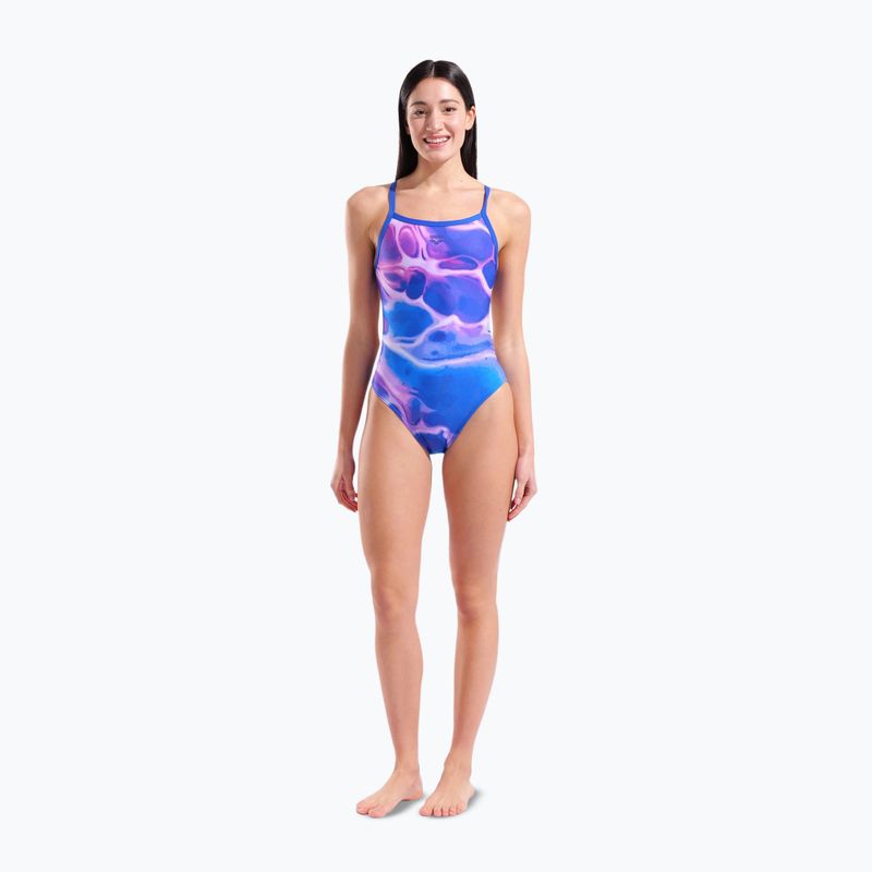Costum de baie întreg pentru femei arena Earth Challange Back neon blue multi/neon blue/neon blue 2