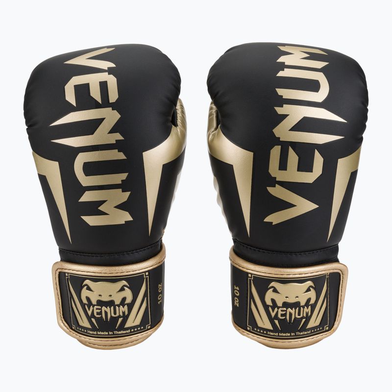 Venum Elite mănuși de box pentru bărbați negru și auriu VENUM-1392