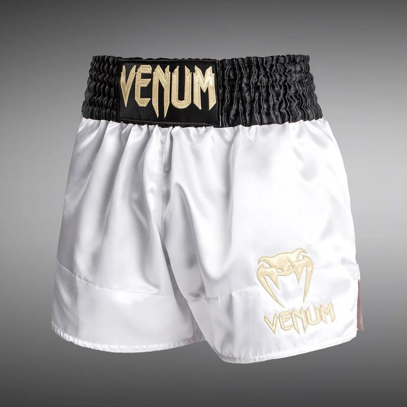 Pantaloni scurți de antrenament pentru bărbați Venum Classic Muay Thai alb/auriu/negru 3