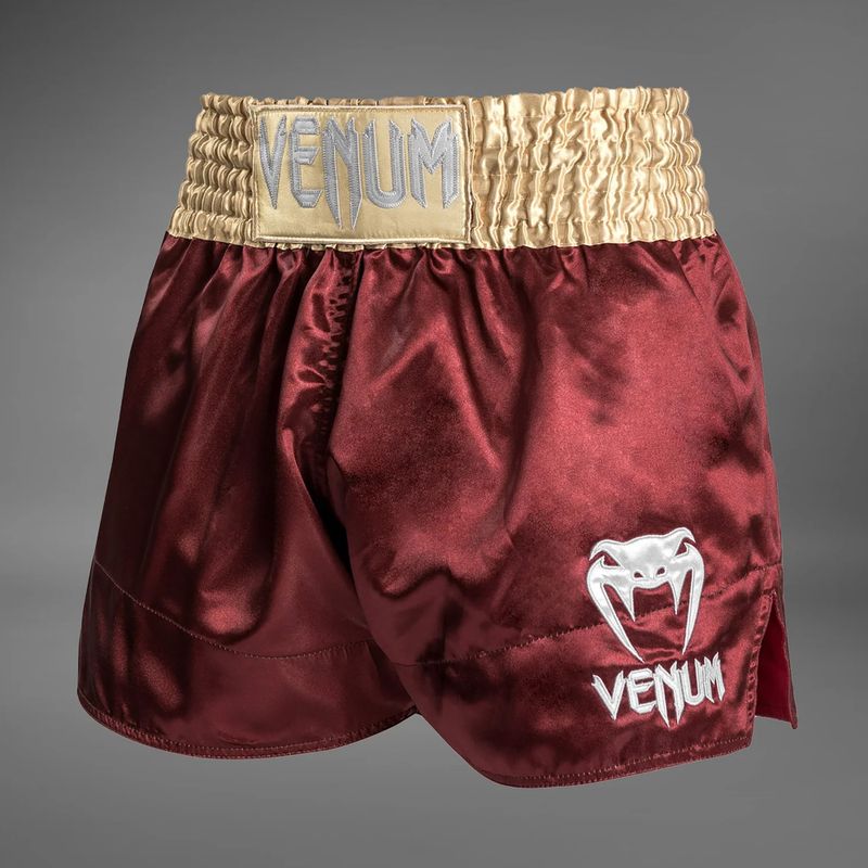 Pantaloni scurți de antrenament pentru bărbați Venum Classic Muay Thai burgundy/gold/white 3