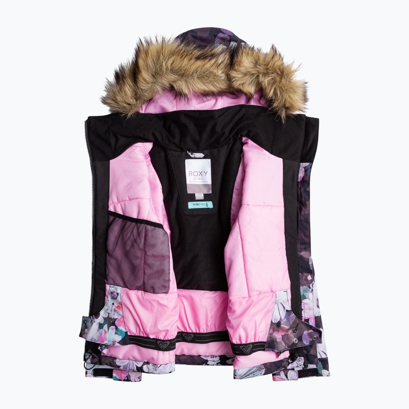 Jachetă de snowboard pentru copii ROXY Jet Ski Girl adevărat negru floare neclară floare 9