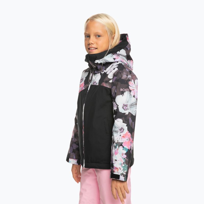 Jachetă de snowboard pentru copii ROXY Greywood Girl negru adevărat floare neclară floare 2