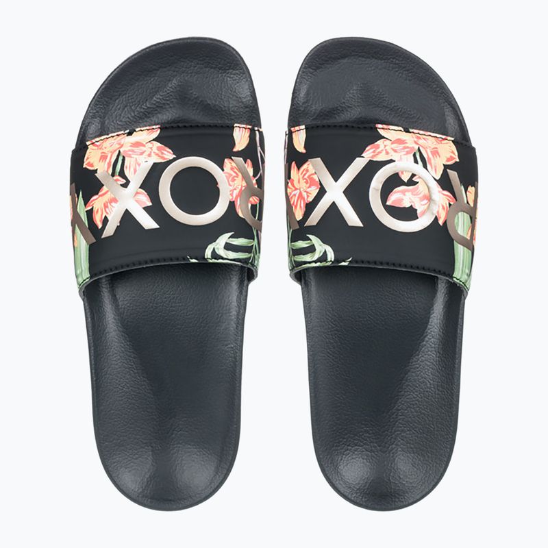 Flip-flops pentru femei ROXY Slippy II negru/verde imprimat 2