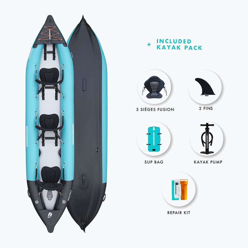 Caiac gonflabil pentru 3-persoană AQUADESIGN Koloa 400 cm blue/black