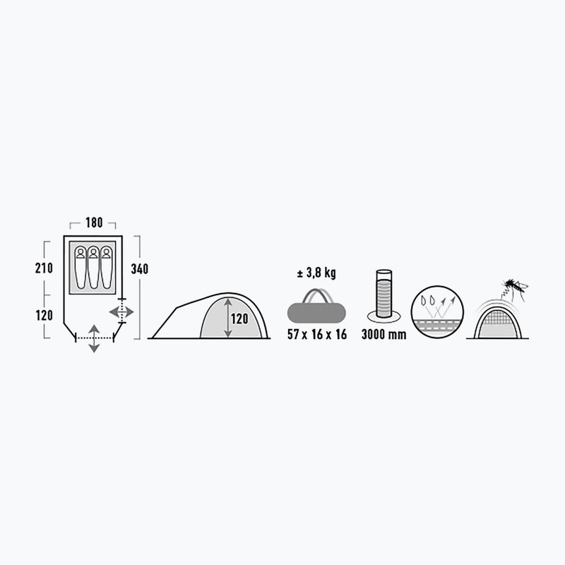 Cort de camping pentru 3 persoane High Peak Kira gri 10370 7