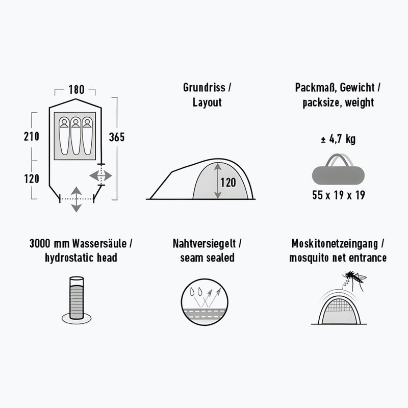 Cort de camping pentru 3-persoane High Peak Kira 3.1 deep forest 7