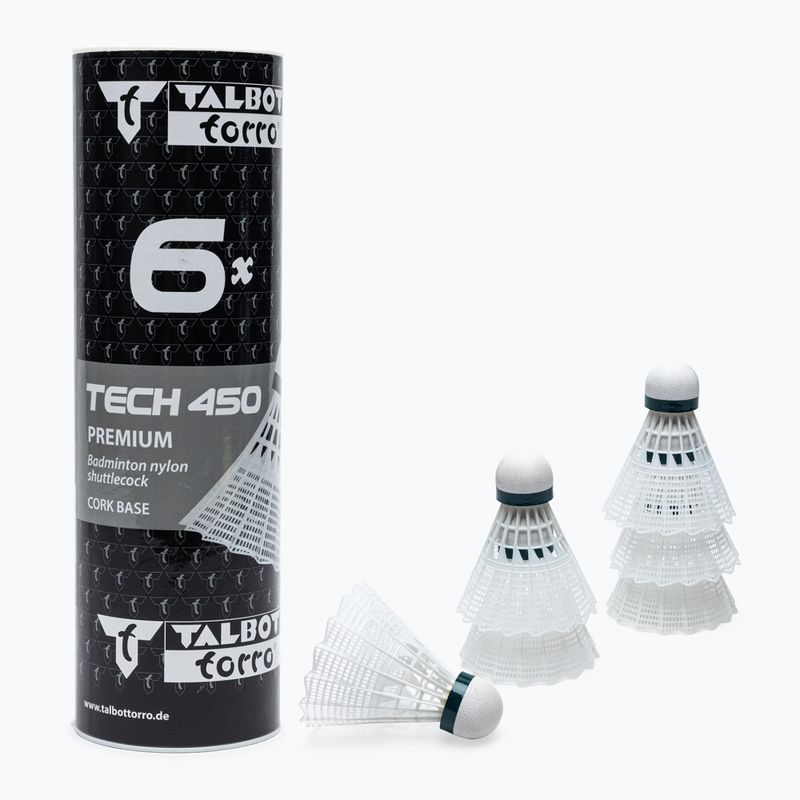 Talbot-Torro Tech 450 volane de badminton, Nylon Premium 6 buc. alb 469282
