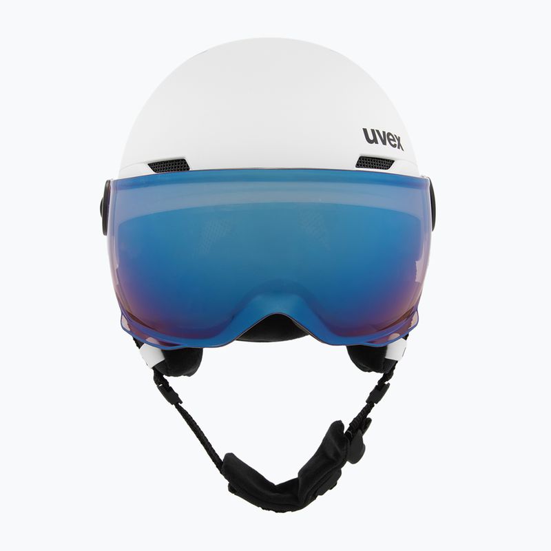 Cască de schi pentru copii UVEX Rocket Visor Jr white/black matt/mirror blue/smoke 2