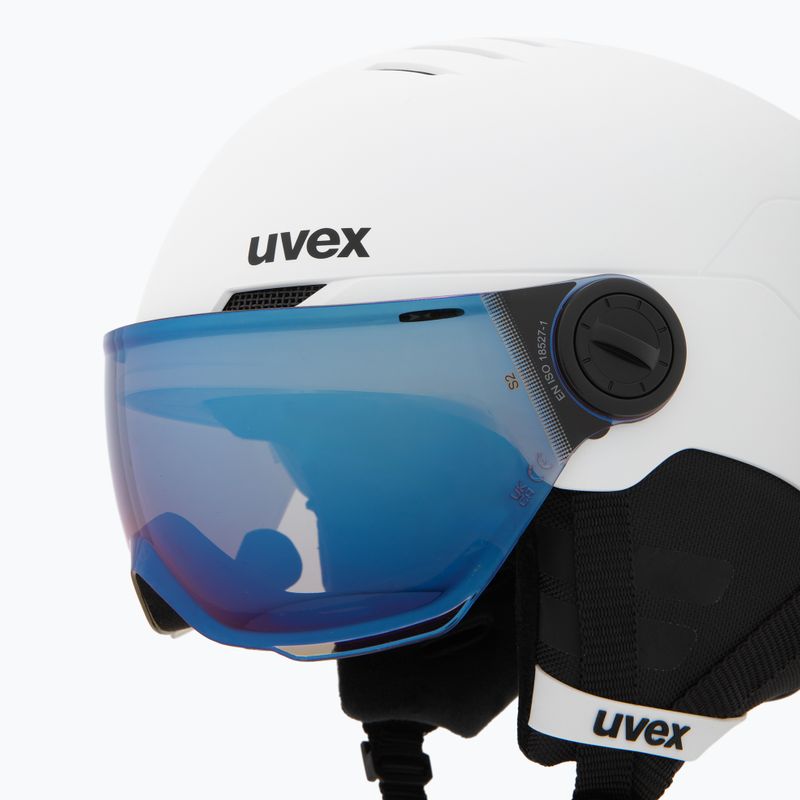 Cască de schi pentru copii UVEX Rocket Visor Jr white/black matt/mirror blue/smoke 7