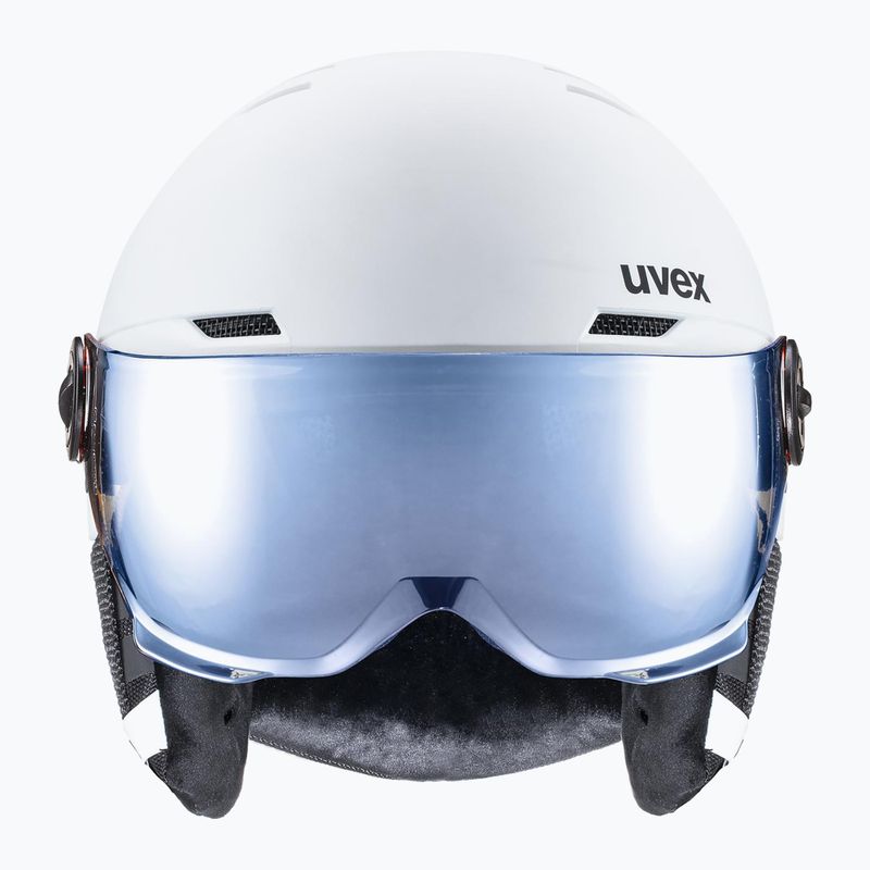 Cască de schi pentru copii UVEX Rocket Visor Jr white/black matt/mirror blue/smoke 2