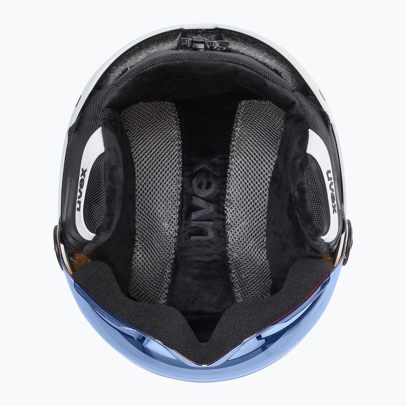 Cască de schi pentru copii UVEX Rocket Visor Jr white/black matt/mirror blue/smoke 4