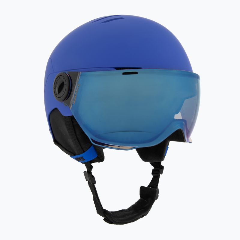 Cască de schi pentru copii UVEX Rocket Visor Jr blue matt/mirror blue/smoke