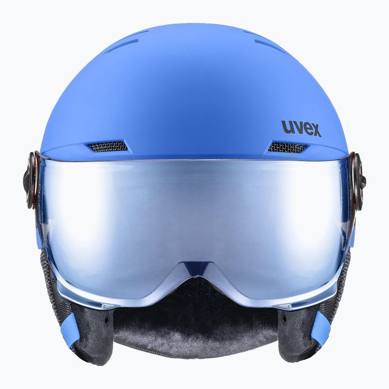 Cască de schi pentru copii  UVEX Rocket Visor Jr blue matt/mirror blue/smoke