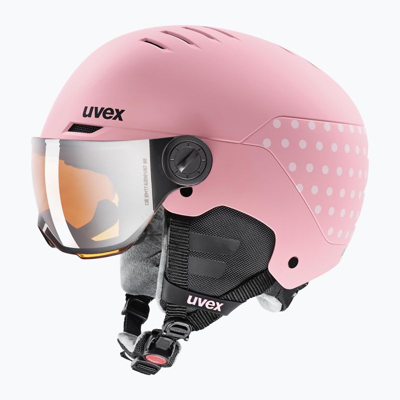 Cască de schi pentru copii  UVEX Rocket Visor Jr pink confetti matt/mirror silver/lasergold lite